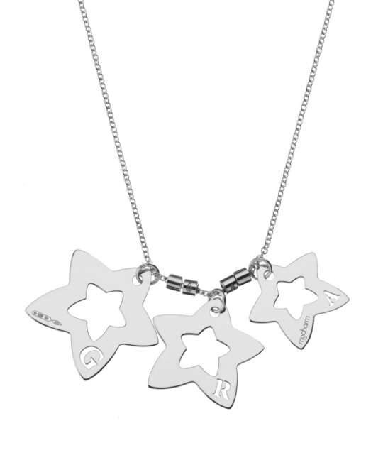 Collana in argento con ciondoli a forma di stella personalizzabili con iniziali